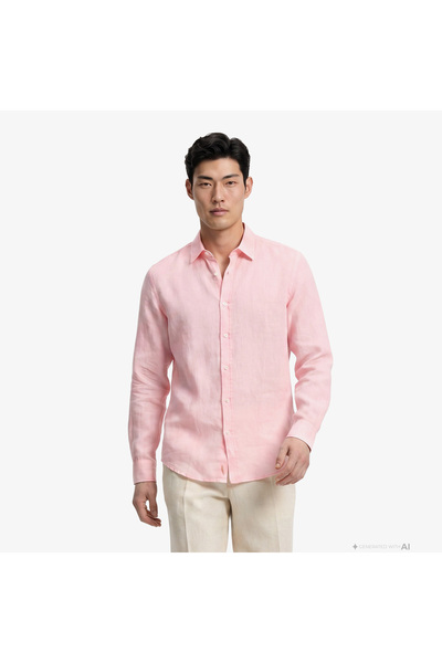 BOSS Relegant Erkek Pembe Keten Gömlek
