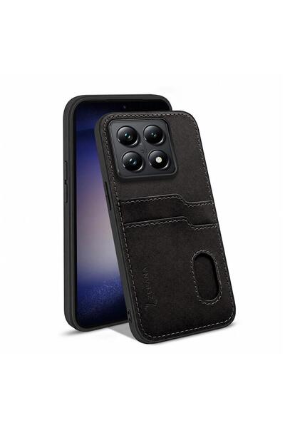Zebana Xiaomi Mi 14T Pro Uyumlu Kılıf Zebana Kartlıklı Lüx Deri Kılıf Siyah