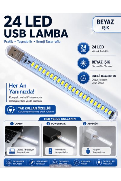 Unichrome 24 Led Beyaz Işık Taşınabilir Mini Usb Led Lamba