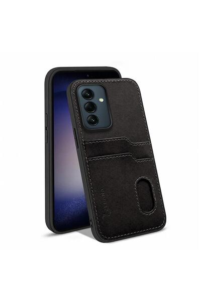 Zebana Samsung Galaxy A36 Uyumlu Kılıf Zebana Kartlıklı Lüx Deri Kılıf Siyah