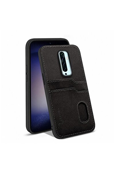 Zebana Oppo Reno 2Z Uyumlu Kılıf Kartlıklı Lüx Deri Kılıf Siyah