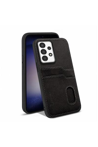 Zebana Samsung Galaxy A32 Uyumlu Kılıf Kartlıklı Lüx Deri Kılıf Siyah
