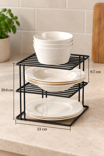 Edora Home Matte Black 3-Tier In-Cabinet Plate Rack Glass Holder Kitchen Orga...