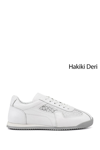 GÖNDERİ(R) Kadın Beyaz Lastik Bağcıklı Hakiki Deri Sneaker