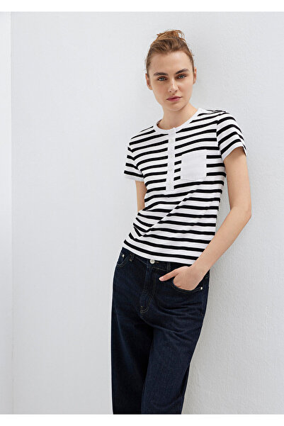 Mavi Half Button Striped T-Shirt Fitted / Bodycon Cut 1613978-84004