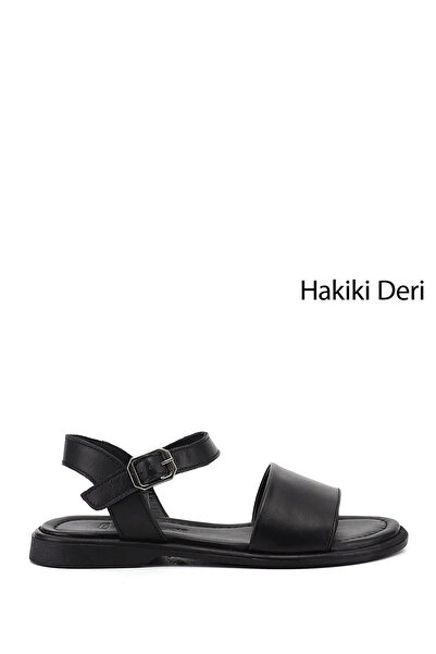 GÖNDERİ(R) Kadın Siyah Bilek Bağlı Hakiki Deri Sandalet