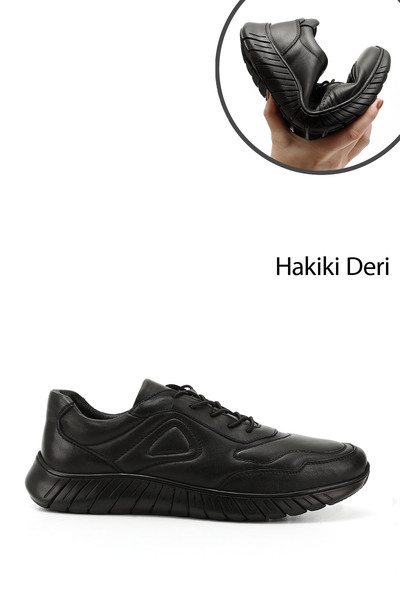 GÖNDERİ(R) Erkek Siyah Bağcıklı Hakiki Deri Comfort Sneaker