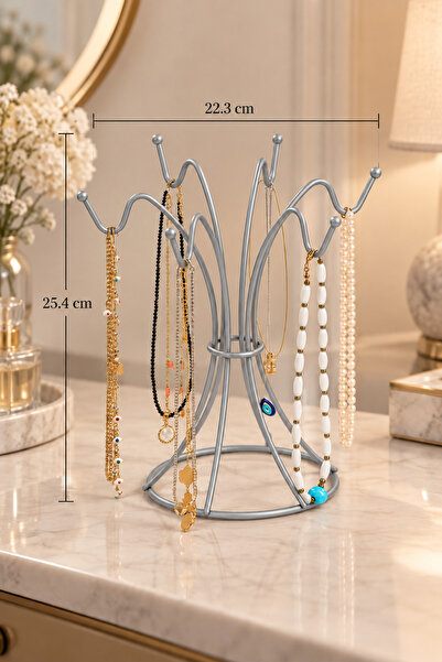 Edora Home Parlak Silver Takı Standı Kolye Bileklik Tesbihlik Düzenleyici Pas...