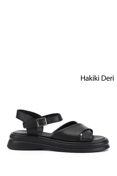 GÖNDERİ(R) Kadın Siyah Tokalı Bantlı Hakiki Deri Sandalet