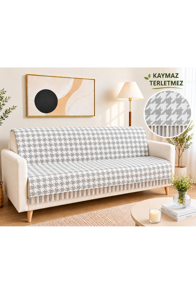 SEVHOME CONCEPT Kaymaz Koltuk Örtüsü %100 Pamuk Terletmez,Kaz Ayağı Desen 170...