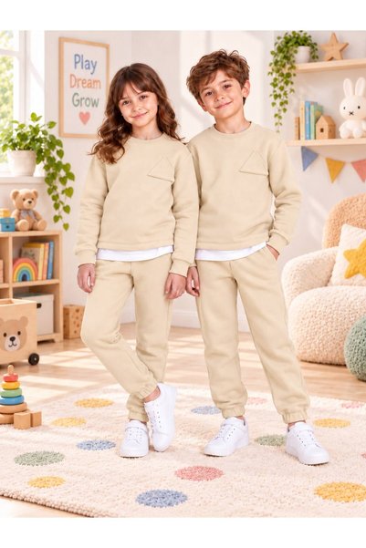 lorio kids Çocuk & Bebek Unisex Bisiklet Yaka Şardonlu Kışlık Sweatshırt Kreş Eşofman Takımı 3-8 YAŞ