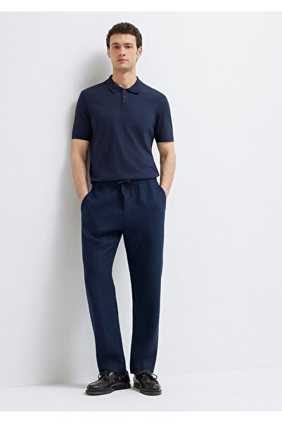 Mavi Navy Blue Linen Trousers 0010577-80872