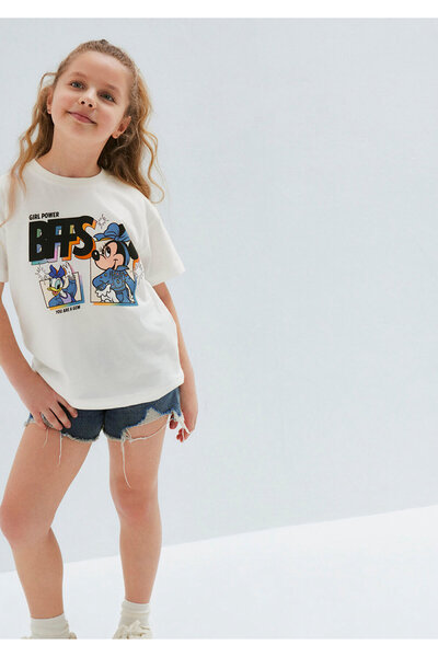 Mavi Mickey Mouse Printed Ecru T-Shirt Loose Fit / Comfortable Loose Cut 7610...