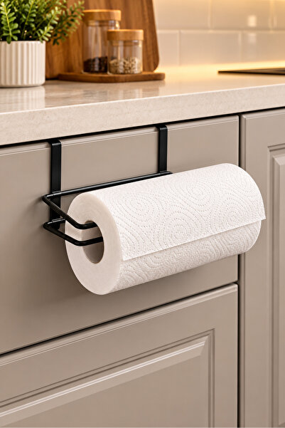TncPatiShop Dolap Altı Kağıt Havluluk Siyah Metal Delmeden Takılan Raf Altı K...