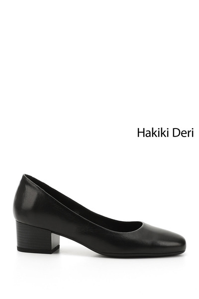 GÖNDERİ(R) Kadın Siyah Kısa Kalın Topuklu Hakiki Deri Ayakkabı