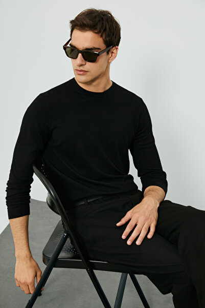 Lufian Dean Wool Blend Crew Neck Knitwear Sweater Black