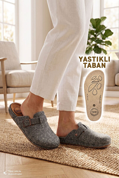Twigy Tuana Kadın,Garson Boy Ev Terliği Füme 36/40