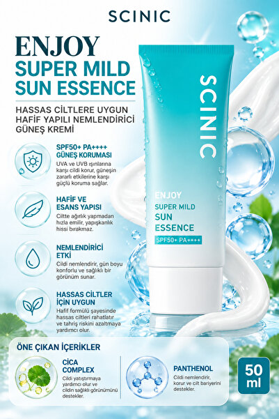 SCINIC Enjoy Super Mild Sun Esans SPF50+ PA++++ Hassas Ciltlere Uygun Hafif Y...