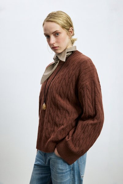 Lufian Stella Camel Hair Blended Crew Neck Knitwear Sweater Burgundy
