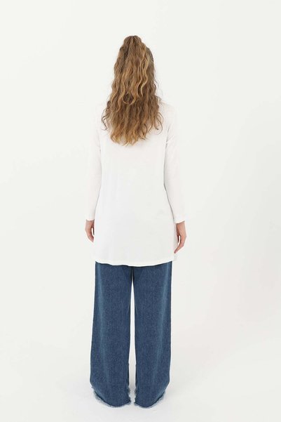 Puane Women's Turtleneck Tulle Detailed Blouse - 10269Tun Ecru