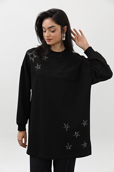 Puane Kadın Yıldız Detaylı Basic Tunik - 10736TUN Siyah