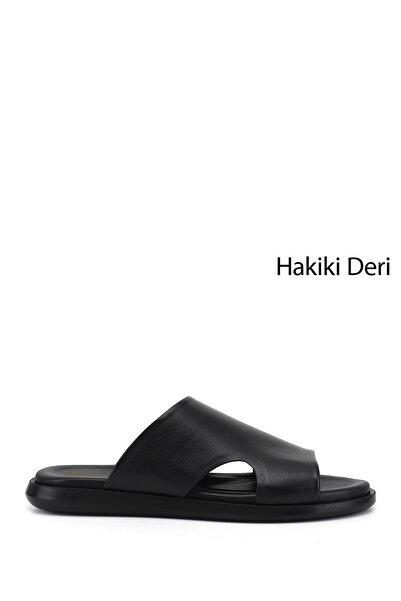 GÖNDERİ(R) Erkek Siyah Hakiki Deri Terlik