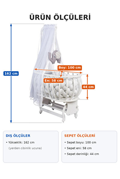 Tommybaby Lina Sepet Beşik Ahşap Beşik Örgülü Uyku Setli Doğal Ahşap Beşik