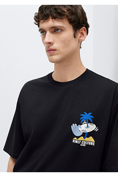 Mavi Palm Tree Printed Black T-Shirt Relaxed Fit / Comfortable Cut 0613288-900