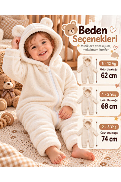 Tomuycuk Kışlık Welsoft Bebek Tulumu – Kapüşonlu Ayıcık Kulaklı Sevimli Fermu...