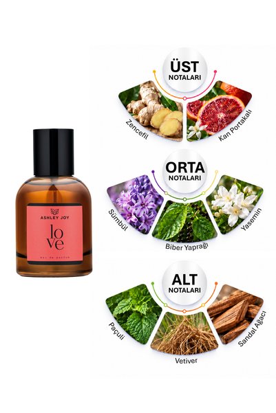 ASHLEY JOY Love Kadın Parfüm EDP 50 ML | Oryantal & Çiçeksi | Zencefil, Yasemin, Paçuli | Amber Renkli Cam Şişe