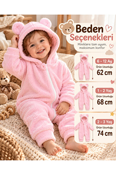 Tomuycuk Kışlık Welsoft Bebek Tulumu – Kapüşonlu Ayıcık Kulaklı Sevimli Fermu...