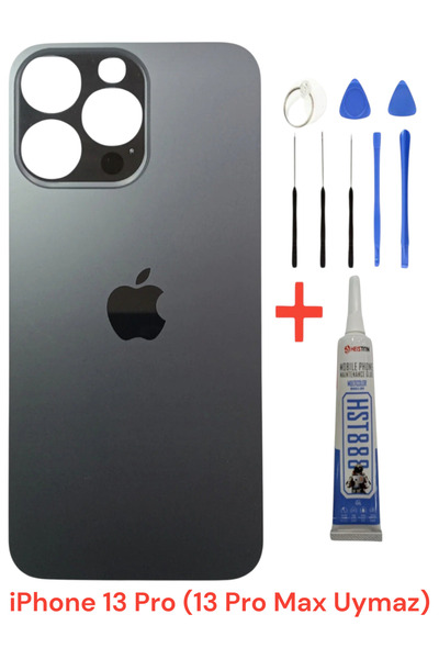 indirimplus iPhone 13 Pro Arka Kapak Cam Ürün  4 renk Pil Kapağı Cam Ürün Siy...