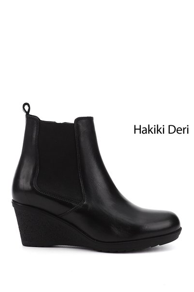 GÖNDERİ(R) Women's Black Zippered Wedge Heeled Genuine Leather Chelsea Boots