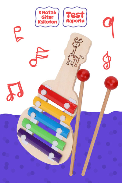 Circle Toys Ahşap Gitar Ksilofon 5 Notalı Eğitici Müzik Oyuncağı