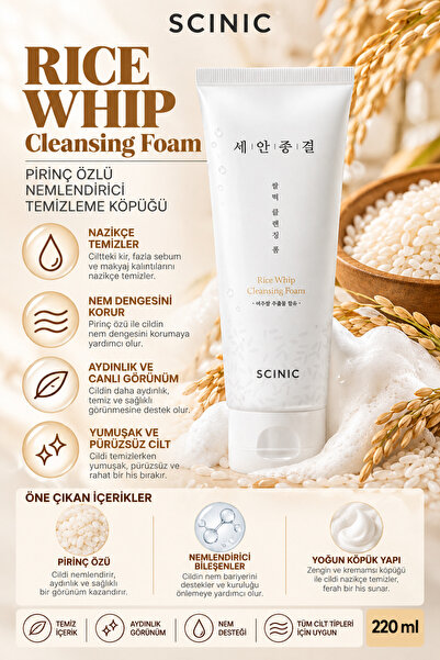 SCINIC Rice Whip Cleansing Foam Pirinç Özlü Nemlendirici Temizleme Köpüğü 220 ml