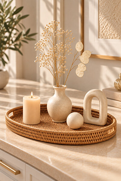 YzHome Sadece Büyük Boy Oval Hasır Tepsi Servis Sunum Tepsisi Organizer Düzen...