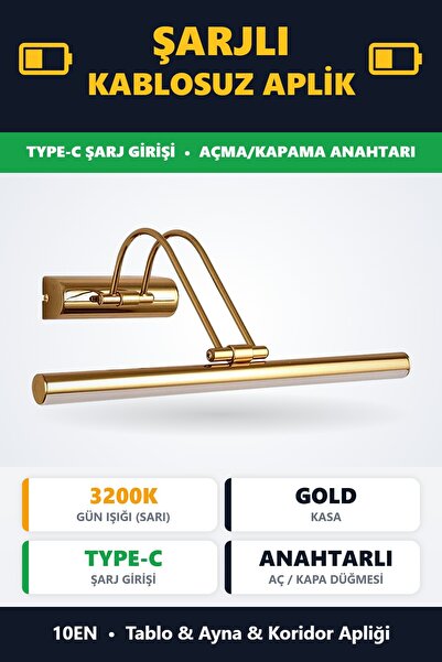 10EN Flüt Şarjlı Gold Kasa Koridor Led Tablo Kuğu Duvar Aplik Şarjlı Gün Işığı