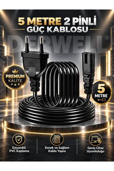 Derwell 5 Metre C7 Güç Kablosu Ps2/ps3/ps4/xbox One S/radyo/tv Işıldak Uyumlu 5m Power Elektrik Kablosu