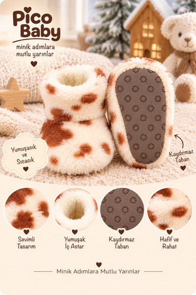 Pico Baby Bebek & Çocuk Kaydırmaz Tabanlı Ev Botu / Panduf / Kışlık Peluş Bot...