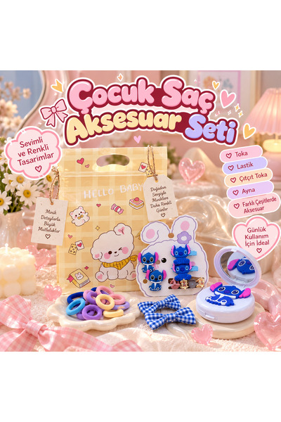 icha Cute Character Girl's Accessory Set – Hairpin, Rubber Band & Mirror Gift...