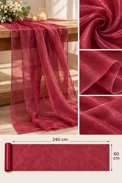 Bayır Bordo Organze Tül 240x60 Cm bordo runner