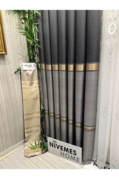 NİVEMESHOME Nivemeshome Deniz Ft614177 V-2504 Antrasit 1/3 Sık Pileli Fon Per...