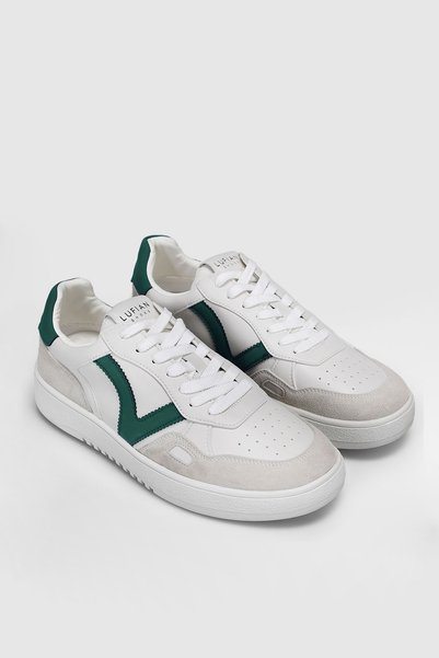 Lufian Men's White Green Casual Sneaker Shoes - Suede Paneled Retro Design