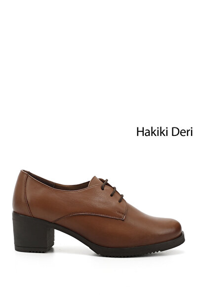 GÖNDERİ(R) Kadın Taba Antik Bağcıklı Orta Kalın Topuklu Hakiki Deri Oxford Ay...
