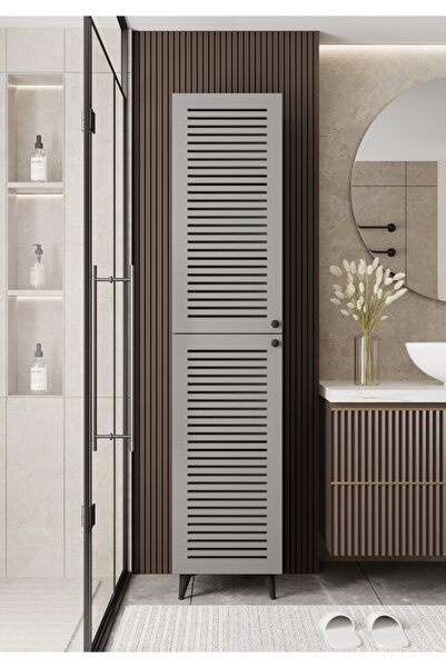 Furnitt Home Lidya Panjur Kapaklı Gri Mdf Banyo Dolabı- Kiler Dolabı- Mutfak ...
