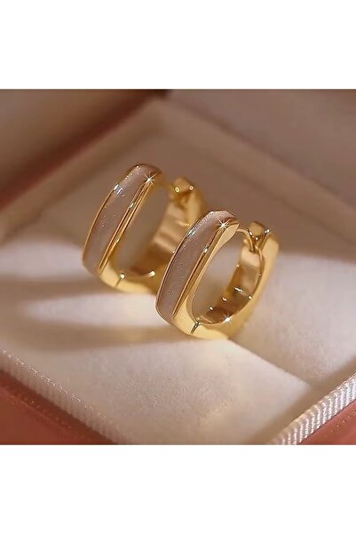 DİESMOONCO Kadın Gold Ekru Mine Kare Halka Küpe - Vintage Minimalist Tasarım ...