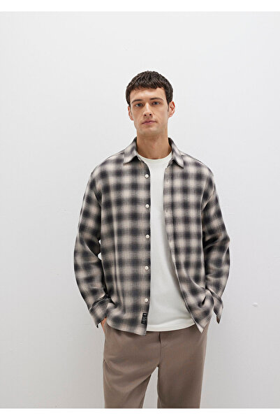 Mavi Kareli Gri Gömlek Loose Fit / Bol Rahat Kesim 0211646-90858