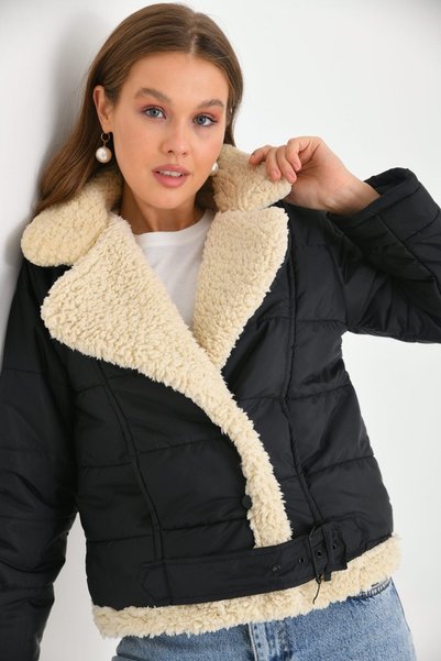 VOLT CLOTHİNG Women's Fur-Detail Coat