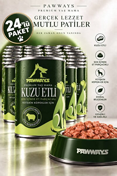PAWWAYS Sos İçinde Et Parçacıklı Köpek Konservesi Kuzu Etİi 400 Gr X 24 ADET