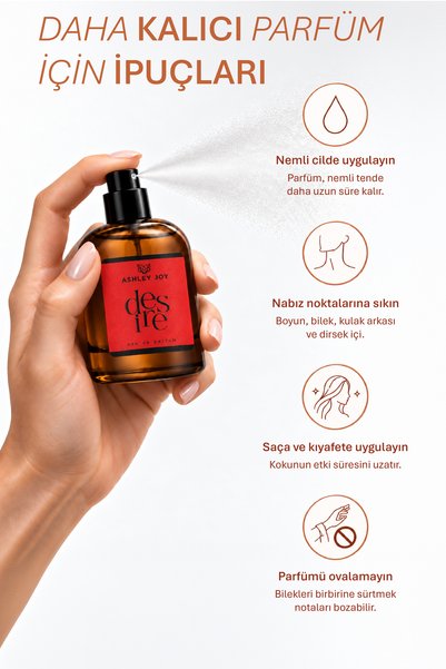 ASHLEY JOY Desire Unisex Parfüm EDP 50 ML | Baharatlı & Oryantal |Safran, Amber, Yasemin| Amber Renkli Cam Şişe